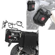 Set Sturzbügeltasche Paar + Alu-Koffer + Kofferträger passend für Chopper / Custombikes Pan America 1250 / Special 21-25 GX38-45 schwarz