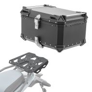 Set Aluminium Top Case + support adapté à Royal Enfield Himalayan 450 2024 Porte-bagages Bagtecs XB65 noir