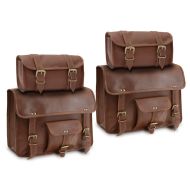 Leder Satteltaschen Set passend für Yamaha XV 1100 / 125 Virago mit Werkzeugrollen Craftride SW1 4 Stück braun