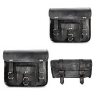 Motorrad Leder Satteltaschen Set mit Werkzeugrolle Craftride SW2 Vintage Taschen 3 Stück schwarz