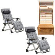 2x Chaise de jardin pliante SR11, transat avec coussin en métal gris + Coffre de jardin avec étagères Divit GR1 banc de jardin étagère à plantes