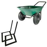 Lot de 2 structures de banc avec dossier en métal noir pour l'extérieur + Brouette de jardin Brouette double roue Divit GS3