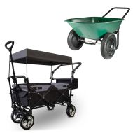 Chariot à bras avec toit pliable chariot de transport chariot de jardin pliable acier ME70 noir + Brouette de jardin Brouette double roue Divit GS3