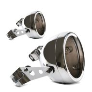 2x Boîtier de phare LED moto 7" Universel + supports de fourche 35-43mm chrome Discount Set