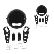2x Motorrad Scheinwerfergehäuse 5,75" mit Gabel-Halterung 35-43mm Craftride schwarz Spar-Set
