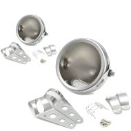2x Motorrad Scheinwerfergehäuse 5,75" mit Gabel-Halterung 35-43mm Craftride chrom Spar-Set