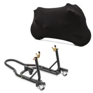 Set: Béquille de Range Arrière Mover II Racing noir mat + Housse moto M-L Stretch Indoor Garage en noir