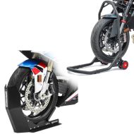 Set: Béquille sous tete de fourche Falcone leve moto roue avant + Bloque Roue Easy-Fix noir Béquille Avant à 21 Pouces noir-mate