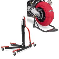 Set: Reifenwärmer Set Laguna Seca 60-80°C passend für Vorderrad und Hinterrad Constands + Zentralständer ohne Adapterplatte rot Motorradheber Power-Evo