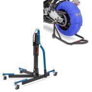 Reifenwärmer Set 60-80°C passend für Vorderrad und Hinterrad 17 Zoll in blau + Zentralständer ohne Adapterplatte blau Motorradheber Power-Evo