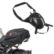Set: Moto Sacoche de selle X50 Porte-bagages arrière 50Ltr en noir + Sacoche de Jambe Moto LB8 2,8 Litres