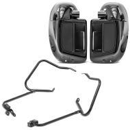 Set: Beinschild passend für Harley Davidson Touring Modelle 14-24 Craftride belüftet schwarz + Kofferträger passend für Harley Davidson Touring 14-24 mit Schutzbügel schwarz Craftride