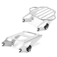 Set: Gepäckträger KI Abnehmbar passend für Harley Davidson Touring Modelle 09-24 chrom Craftride + Topcase Träger Doppelsitzbank passend für Harley Davidson Touring 14-24 chrom Craftride