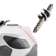 Set: Tankpad seitlich Grip Pad M Seiten Tankpad Kniepad in schwarz + Kettenbürste 360 Kettenschnecke passend für Motorradketten