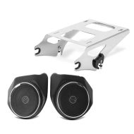 Set: Lautsprecher Kit passend für Harley Davidson CVO Street Glide 14-22 Craftride + Topcase Träger Doppelsitzbank passend für Harley Davidson Touring 14-24 chrom Craftride