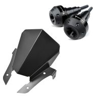 Set: Roulettes de protection compatible avec Yamaha MT-07 / Tracer 700 13-19 Protection moteur Motoguard SC2 noir + Pare brise compatible avec Yamaha MT-07 13-17 Bulle Saute vent alu Airoad CW15 noir