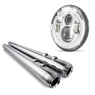 Set: Craftride Auspuff Harley Road King Classic 98-16 EX2 Schalldämpfer Set chrom + LED Scheinwerfer 7" für Harley Davidson Road King / Classic DRL Craftride chrom_1