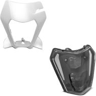 Set: Plaque phare compatible avec KTM 690 Enduro / R 19-24 Xdure PQ6 blanc avec Phare LED DRL SW1
