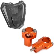 Set: LED Scheinwerfer E-Prüfzeichen DRL Xdure SW1 mit Lenkererhöhung passend für KTM 28 mm Lenker Riser 52mm MX1 Alu orange