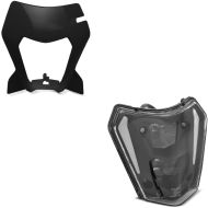 Set: Plaque phare compatible avec KTM 690 Enduro / R 19-24 Xdure PQ6 noir avec Phare LED DRL SW1