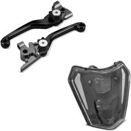 Set: Set de Levier frein avec embrayage pliable compatible avec KTM EXC / -F 14-16 Flex noir avec Phare LED DRL SW1