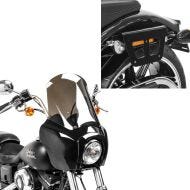 Set: Satteltaschenhalter passend für Harley Davidson Dyna 91-17 Kofferträger abnehmbar Craftride QL links + Frontverkleidung passend für Harley Davidson Dyna Low Rider / Street Bob Craftride MG5 mit Scheibe schwarz-rauchgrau