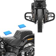 Set: Pare cylindre Mustache compatible avec Harley Davidson Softail Street Bob / Standard 18-24 Craftride noir + Selle Biplace Gel compatible avec Harley Davidson Softail Street Bob 18-24 Craftride SP8B