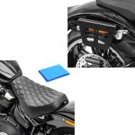 Set: Satteltaschenhalter passend für Harley Davidson Softail Street Bob 18-24 Kofferträger abnehmbar Craftride QL rechts + Solo Sitz Gel passend für Harley Davidson Softail Street Bob / Standard 18-24 Sitzbank DS4