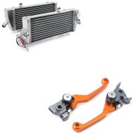 Set: Radiateur refroidisseur compatible avec KTM EXC-F 4-Takt 14-16 Paire avec Set de Levier frein avec embrayage pliable Flex org