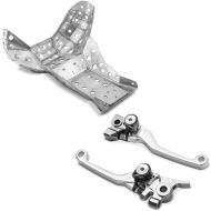 Set: Sabot protection moteur compatible avec KTM EXC 300 250 14-16 alu avec Set de Levier frein avec embrayage pliable Flex orange