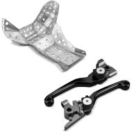 Set: Sabot protection moteur compatible avec KTM EXC 300 250 14-16 avec Set de Levier frein avec embrayage pliable Flex noir