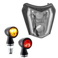 Set: Phare LED compatible avec KTM EXC / EXC-F / Freeride / Enduro / SMC 14-24 avec ECE DRL SW2 XDURE avec Clignotant LED TX1 noir