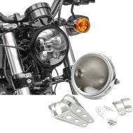 Set: LED Scheinwerfer 5,75 Zoll + Gabel-Halterung 35-43mm passend für Harley Davidson
