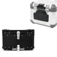 Set: Coussin dosseret passager compatible avec BMW TP Alu autocollant RL2 + Top case Alu moto XB65 65 Litres