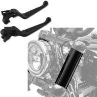 Set: Set de Levier Frein Embrayage Grip + Caches tubes de fourche compatible avec Harley Davidson Dyna 06-17