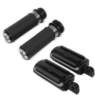 Set: Lenker-Griffe 1" Zoll HG2 CNC Alu passend für Harley Davidson + Fußrasten FP1 Fahrer und Sozius
