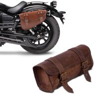 Set: Satteltasche links Arizona 3Ltr + Leder Werkzeugrolle passend für Chopper Retro LR2 braun
