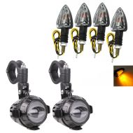 Set: LED Zusatzscheinwerfer + Sturzbügel Halterung ECE 12V inkl. Kabelbaum Paar mit Blinker Set E-Prüfzeichen 4x