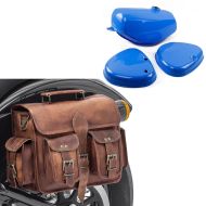 Set: Réservoir d'essence compatible avec Simson S51 avec couvercle latéral bleu avec Sacoche de selle SV3 Vintage 6Ltr marron