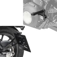 Set: Support de plaque d'immatriculation latéral pour motos custom retro universel Craftride LH5 + Pare carter Repose-pieds passager compatible avec Harley Davidson Softail 18-24 Craftride SC16