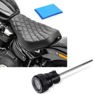 Set: Selle solo Gel / Monoplace compatible avec Harley Davidson Softail Street Bob / Standard 19-24 DS4 + Jauge de niveau / température d'huile compatible avec Harley Davidson Craftride OT2 noir/blanc