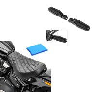 Set: Repose-pieds chauffeur compatible avec Harley Davidson Softail 18-24 Craftride ST6 noir + Selle solo Gel / Monoplace compatible avec Harley Davidson Softail Street Bob / Standard 18-24 DS4