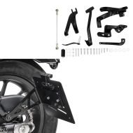 Set: Seitlicher Kennzeichenhalter für Chopper Cruiser Retro Universal Kennzeichenträger Craftride LH5 + Vorverlegte Fussrastenanlage passend für Harley Davidson Softail Street Bob 18-24 Fussrasten Kit Craftride VF2