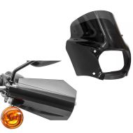 Set: Protège mains compatible avec Harley Davidson Protege guidon HP4 noir + Carenage de phare compatible avec Harley Davidson Softail Fat Bob / 114 18-24 pare-brise Craftride FG9