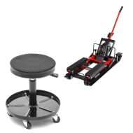 Werkstatthocker mit Rollen + Hebebühne Mid-lift L rot