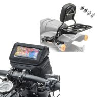 Set: Sissy Bar compatible avec Harley Davidson Fat Bob / 114 18-24 R1 porte-bagages kit montage R1 noir Craftride + Sacoche de guidon compatible avec moto custom support smartphone Craftride LB2 CB22025