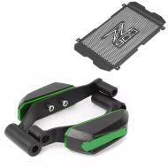 Sturzpads passend für Kawasaki Z 900 17-24 grün + Kühlerabdeckung + Bremssscheibenschloss Alarm mit Erinnerungskabel