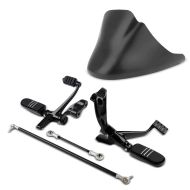 Set: Bugspoiler passend für Harley Davidson Sportster 04-20 Motor Spoiler Craftride CP4 schwarz matt + Motorrad vorverlegte Fußrastenanlage passend für Harley Davidson Sportster 04-13 Craftride in schwarz