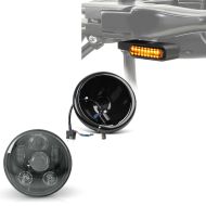 LED Scheinwerfer Set 5,75 Zoll + LED Lauflicht Lenkerblinker mit E-Prufzeichen 2 Stuck getont