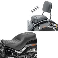 Set: Selle Biplace compatible avec Harley Davidson Softail Street Bob 18-24 Craftride TR2 Comfort + Sissy Bar compatible avec Harley Davidson Softail 18-24 Craftride R1 avec kit montage noir